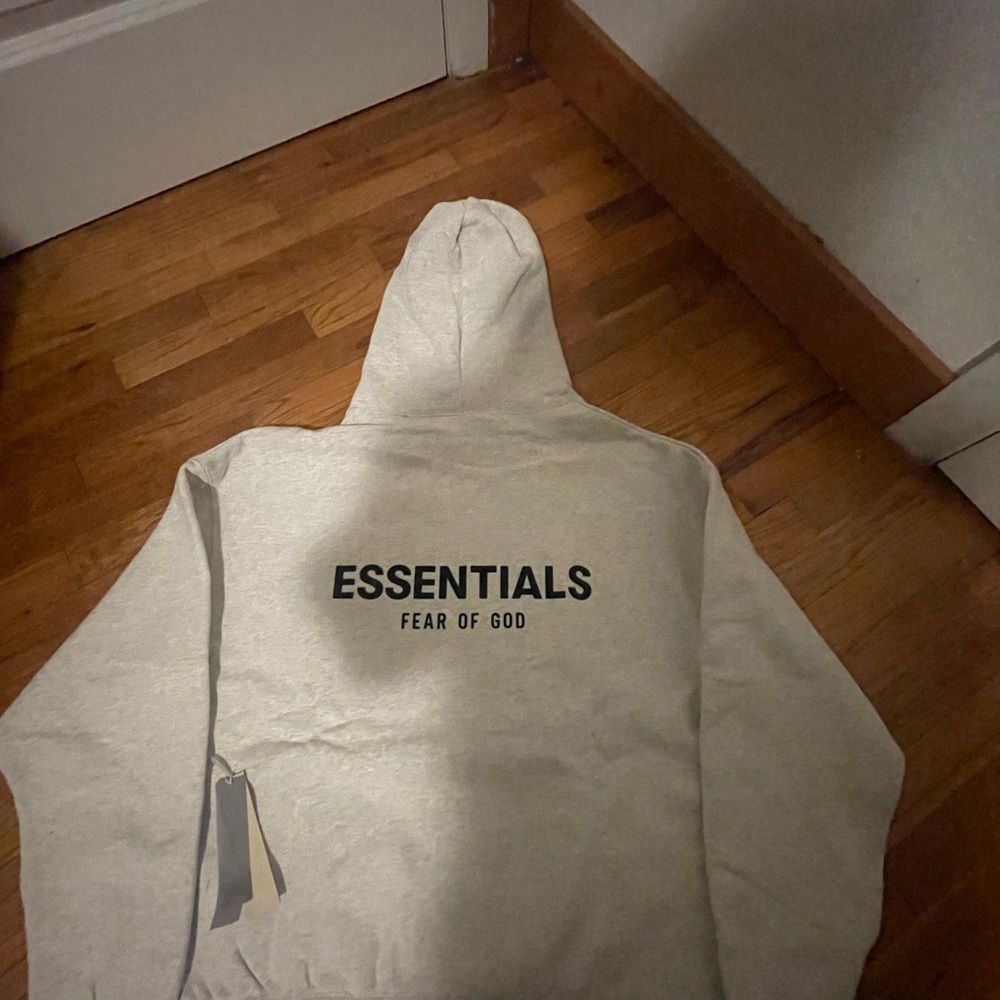 ESSENTIALS Neutral Beige Pullover Hoodie with Bra… - image 3